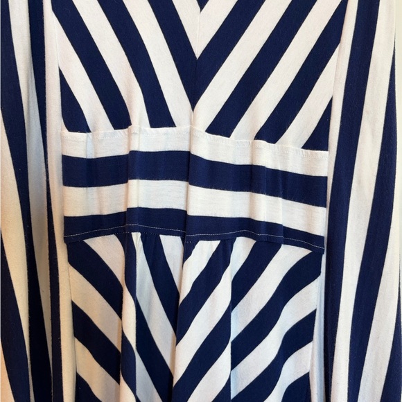 LIZ LANGE Nautical Striped Maxi Dress Plus Size 1X Chevron Cruise Resort Flowy - Picture 8 of 16